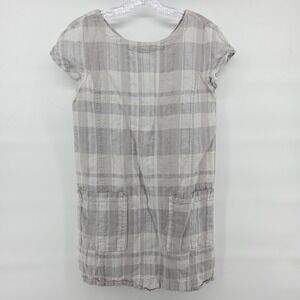Eileen Fisher Dress XS‎ Gray Plaid Organic Linen Cotton Summer Lagenlook